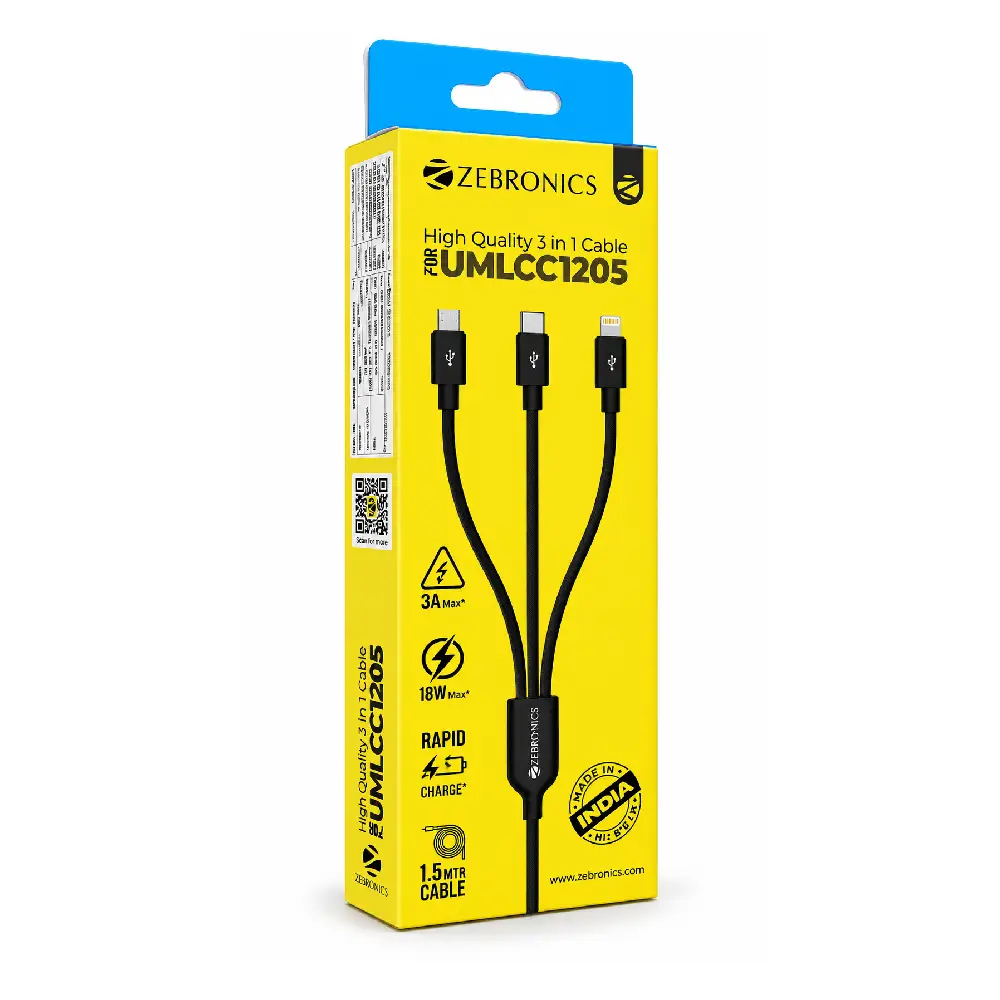 Zebronics Mobile Charging Cable 3 in 1 (ZEB-UMLCC1205)
